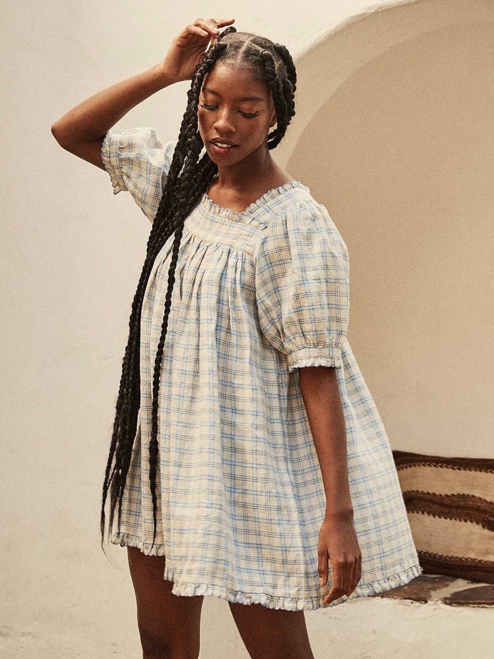 DÔEN Frede Dress in Blue Meadowlark Plaid | XS - Picture 5 of 10